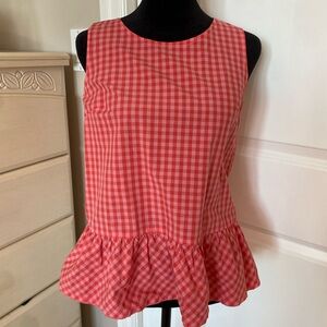 J. Crew Red Checkered Peplum Blouse | XXS